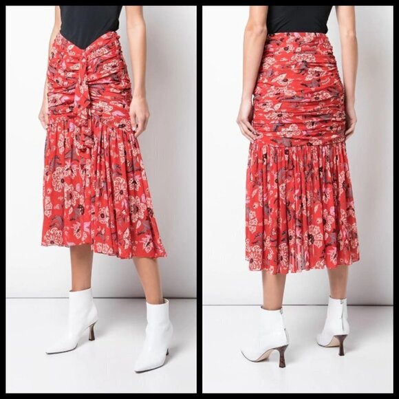 💕CINQ A SEPT💕 Midi Kathleen Skirt ~ Venetian Red - Picture 10 of 16